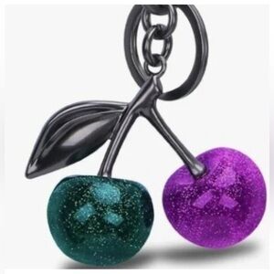 Cherry Keychain Gunmetal with Purple and Green Cherries NIP